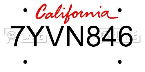 7YVN846 California License Plate
