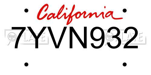 7YVN932 California License Plate