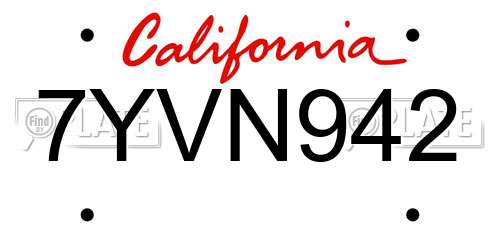 7YVN942 California License Plate