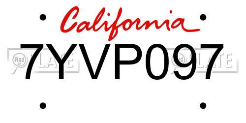 7YVP097 California License Plate