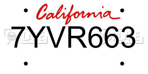 7YVR663 California License Plate