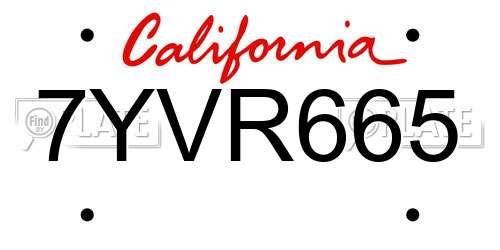 7YVR665 California License Plate