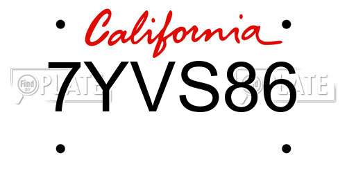7YVS86 California License Plate