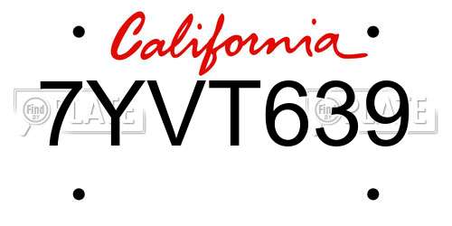 7YVT639 California License Plate
