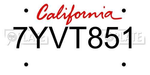 7YVT851 California License Plate