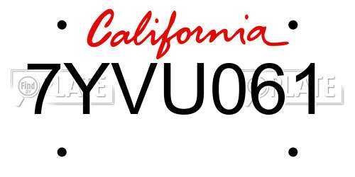 7YVU061 California License Plate