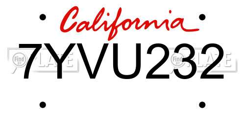 7YVU232 California License Plate