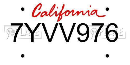 7YVV976 California License Plate