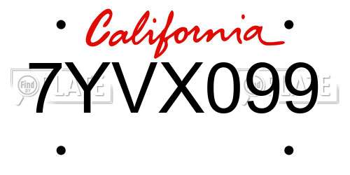 7YVX099 California License Plate