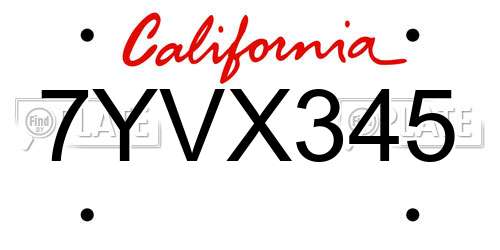 7YVX345 California License Plate