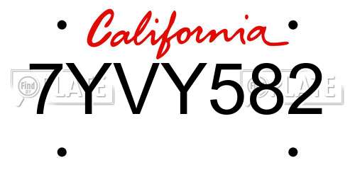 7YVY582 California License Plate