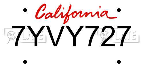 7YVY727 California License Plate