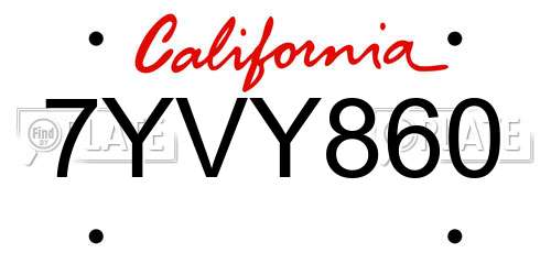 7YVY860 California License Plate
