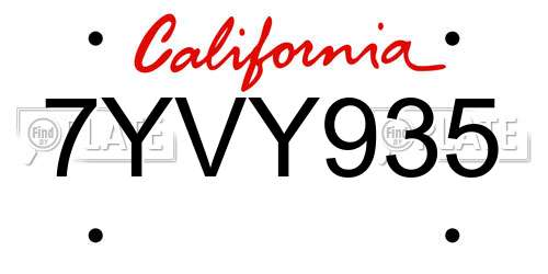 7YVY935 California License Plate