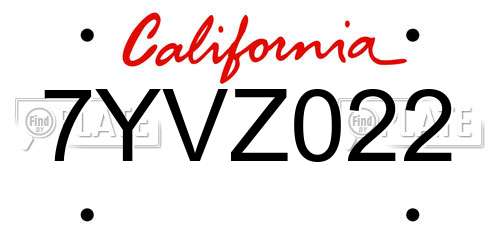 7YVZ022 California License Plate