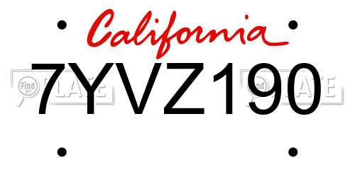 7YVZ190 California License Plate
