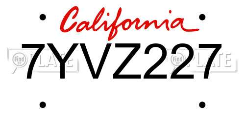 7YVZ227 California License Plate