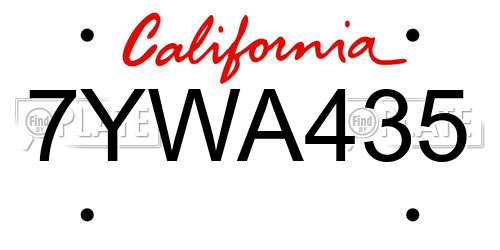 7YWA435 California License Plate