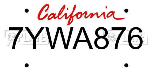 7YWA876 California License Plate