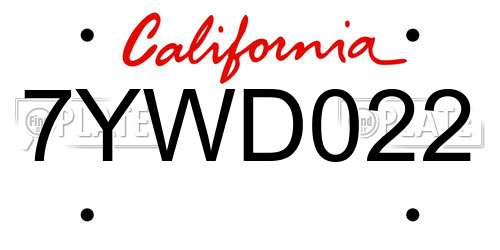 7YWD022 California License Plate
