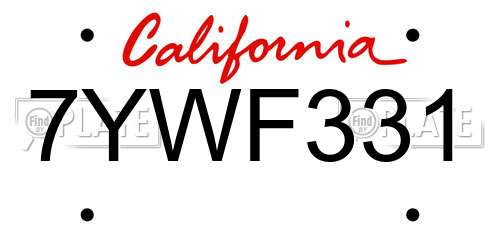 7YWF331 California License Plate