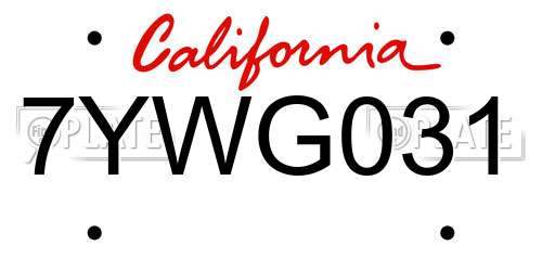 7YWG031 California License Plate