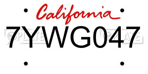 7YWG047 California License Plate