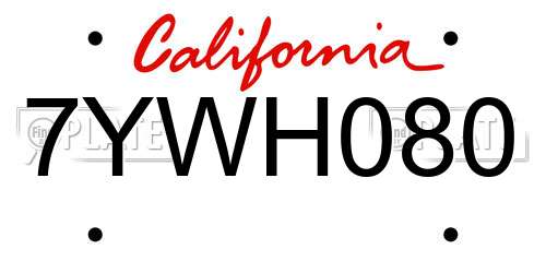 7YWH080 California License Plate