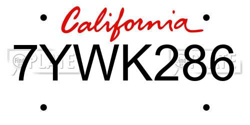 7YWK286 California License Plate