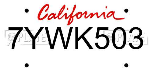 7YWK503 California License Plate