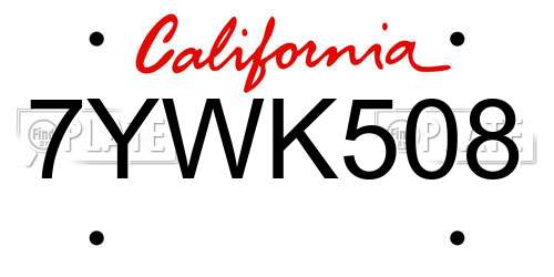 7YWK508 California License Plate