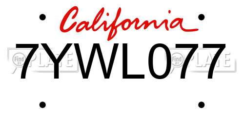 7YWL077 California License Plate