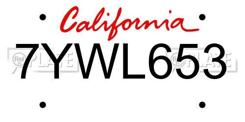 7YWL653 California License Plate