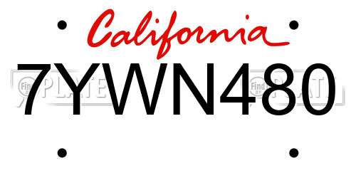 7YWN480 California License Plate