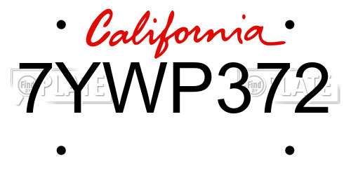 7YWP372 California License Plate