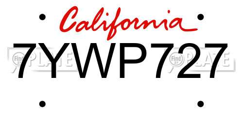 7YWP727 California License Plate