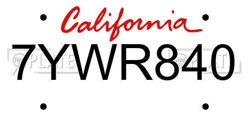 7YWR840 California License Plate