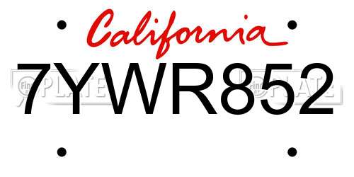 7YWR852 California License Plate