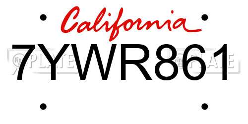 7YWR861 California License Plate