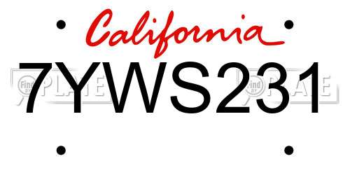 7YWS231 California License Plate
