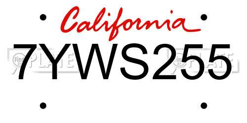 7YWS255 California License Plate