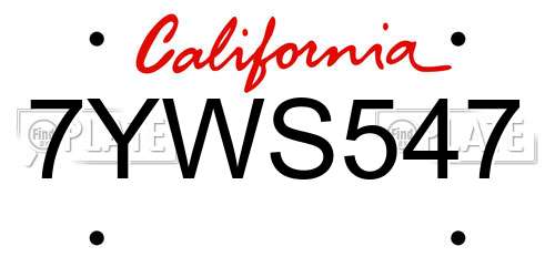 7YWS547 California License Plate