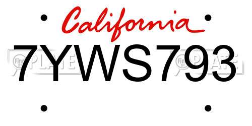 7YWS793 California License Plate