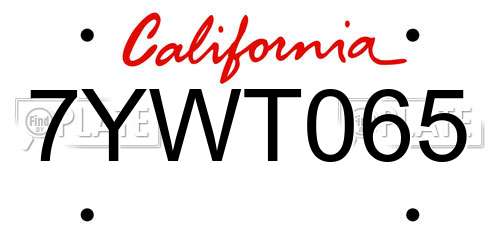 7YWT065 California License Plate