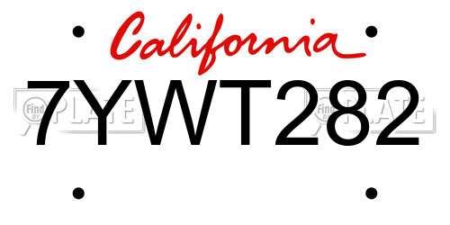 7YWT282 California License Plate