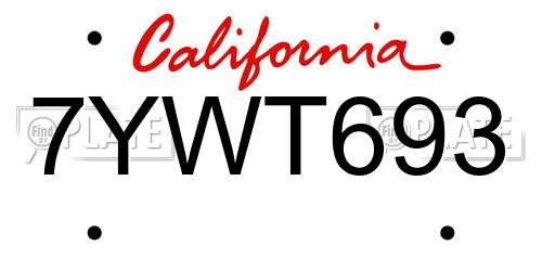 7YWT693 California License Plate