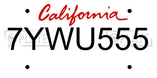 7YWU555 California License Plate