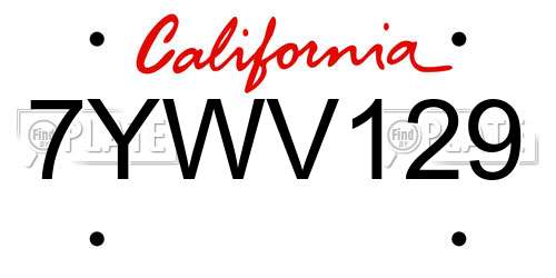 7YWV129 California License Plate