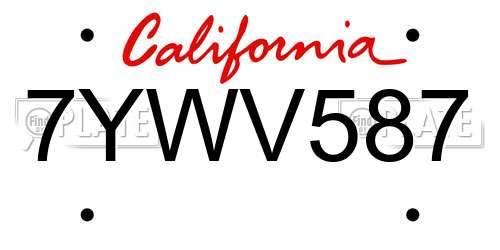 7YWV587 California License Plate