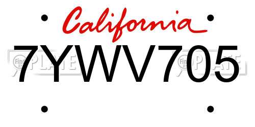 7YWV705 California License Plate